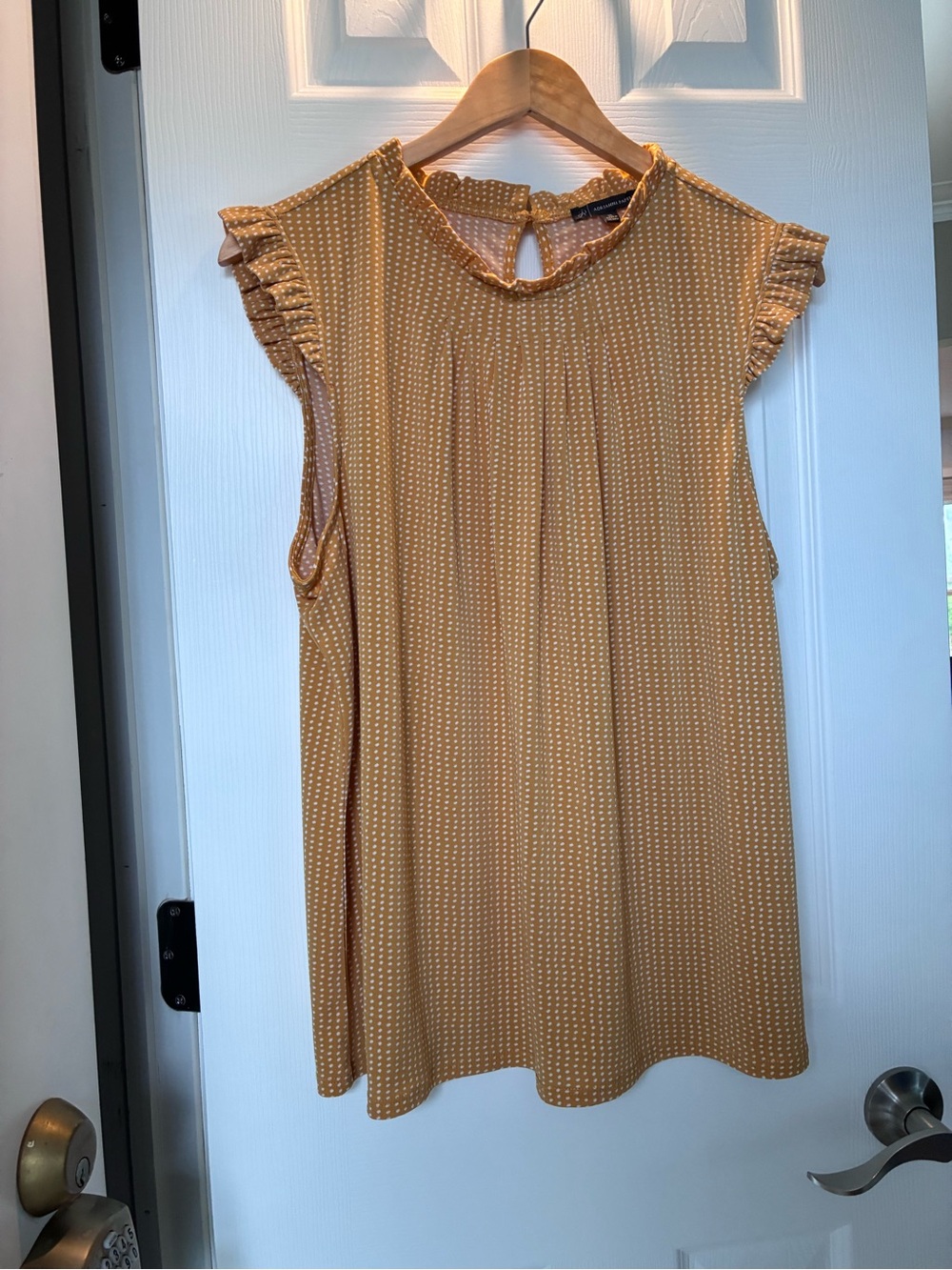 Sleeveless Ruffle High-Neck Top in Mustard Dot